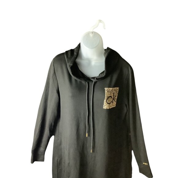 Calvin Klein Side Logo Hoodie Black Dress Womens Size L Long Sleeve - Picture 15 of 16